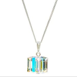 Stunning!! NWT Crystal & Sterling Silver Aurora Borealis Cube Necklace!